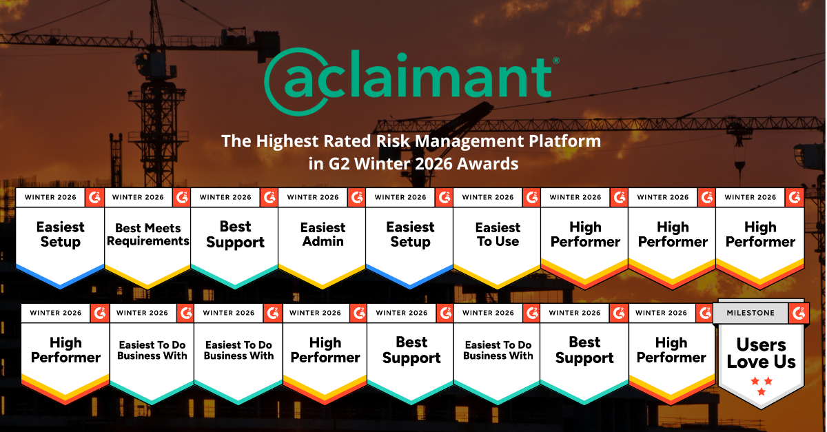Aclaimant is the highest rated risk management platform in winter 2026 g2 awards