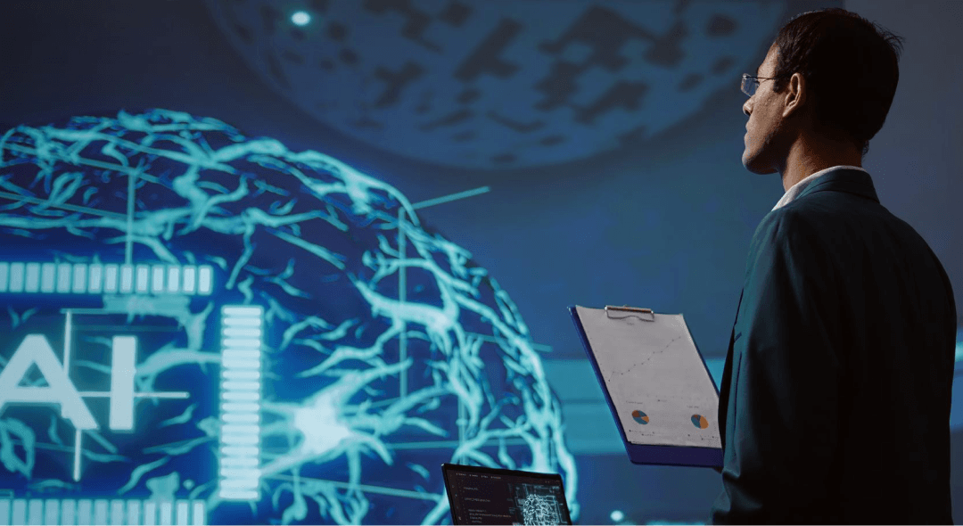 a man watching AI risk management software in action