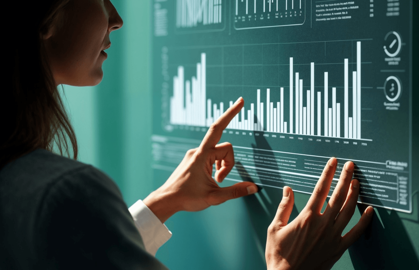 a woman predicting risks with claims management software-1