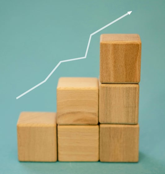  Sequentially rising block steps depicting success in the claims analytics insurance industry 