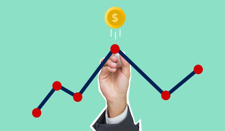 Hand drawing a graph pointing at the peak to show balance between risk avoidance vs risk mitigation