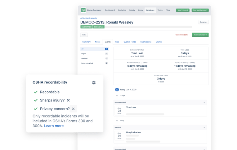 Aclaimant claim management solution OSHA log integration for compliance and reporting.