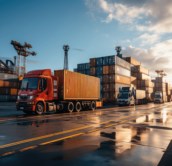 trucks in warehouse secured by risk management in logistics and transport